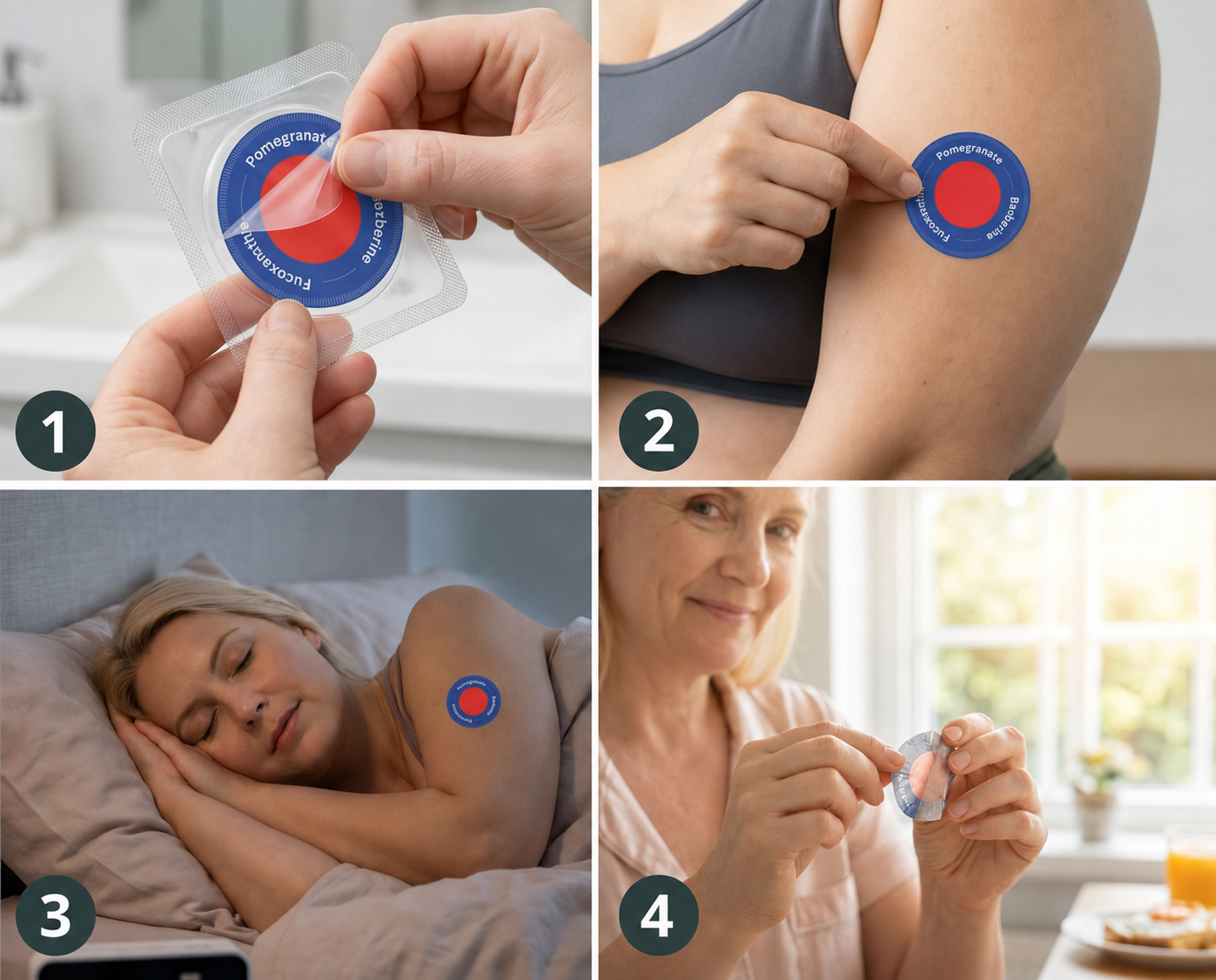 Mode d'emploi du patch LipoDerm : ouvrir, appliquer, laisser agir 8 heures, retirer
